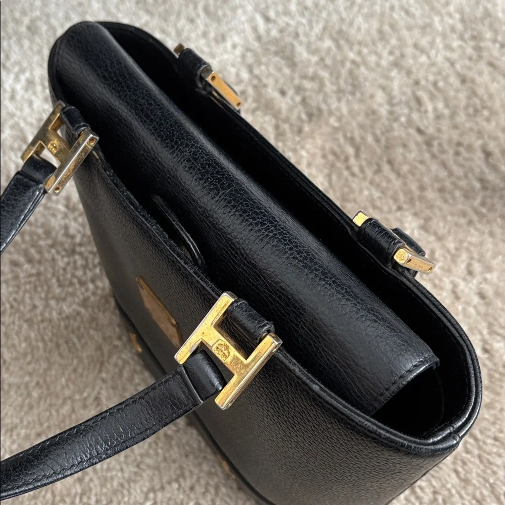 MCM Black Leather Top-Handle Satchel with Gold Hardware - Picture 12 of 13